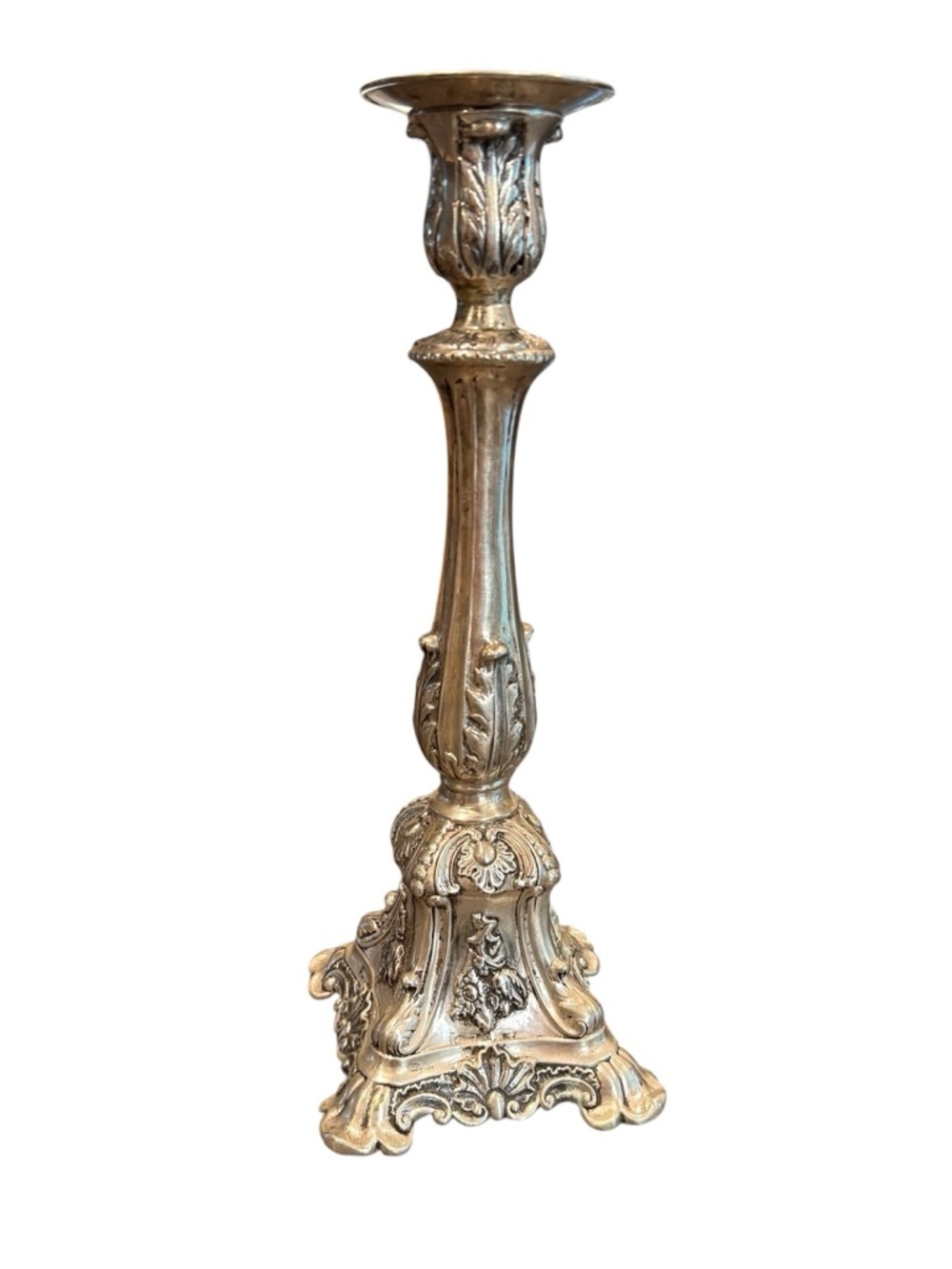 Antique candlestick holder Daniel & Arter? 1800s pewter? baroque ornate